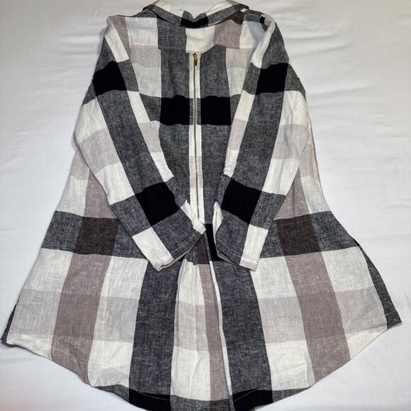 Soft Surroundings Blouse SZ Small Neutral Check Tunic Linen Blend Back Zip EUC - Picture 10 of 11